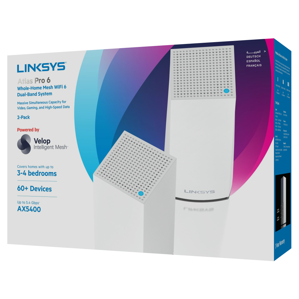 System Mesh Linksys Atlas Pro 6 MX5502-KE 2 szt. AX5400 Wi-Fi 6 AX5400