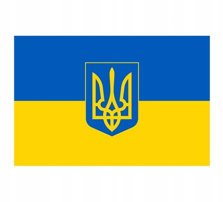 FLAGA UKRAINY Z HERBEM FLAGA UKRAINA 150 x 90 cm