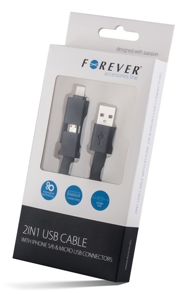 Kabel USB Forever 2w1 micro+iphone 5/6/7/8