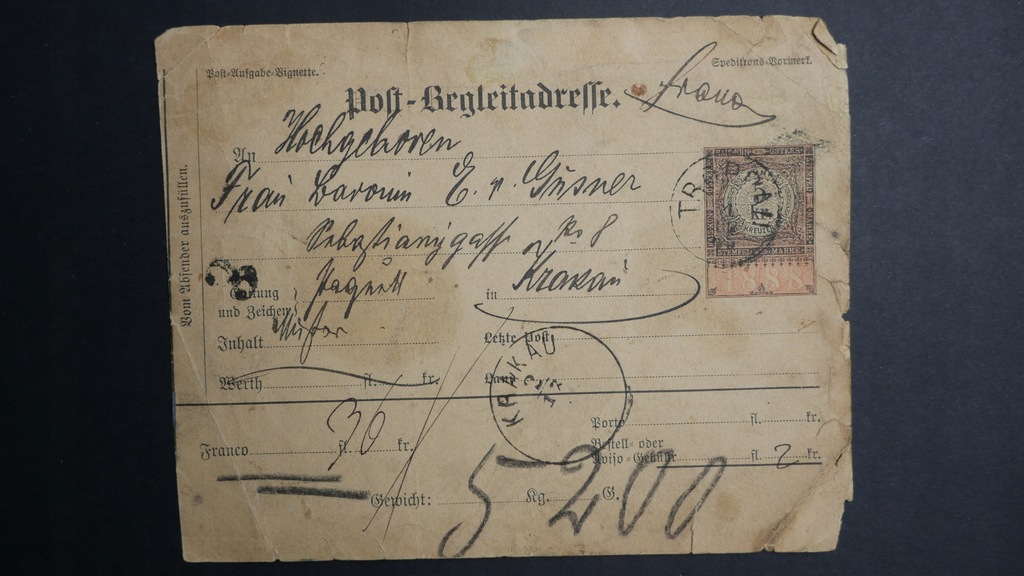 Austria kartka pocztowa 1889 r.(23)Kraków
