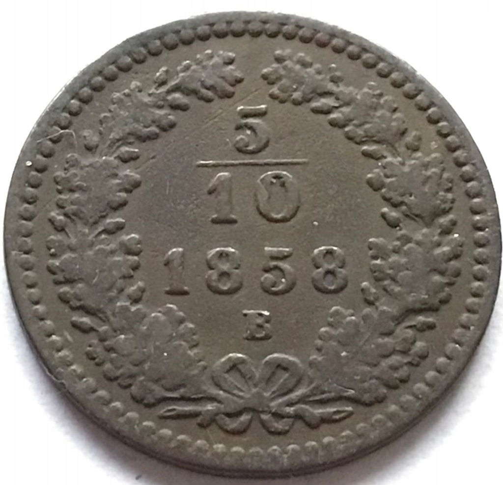 Austria 5/10 Krajcara 1858 B Franciszek Józef