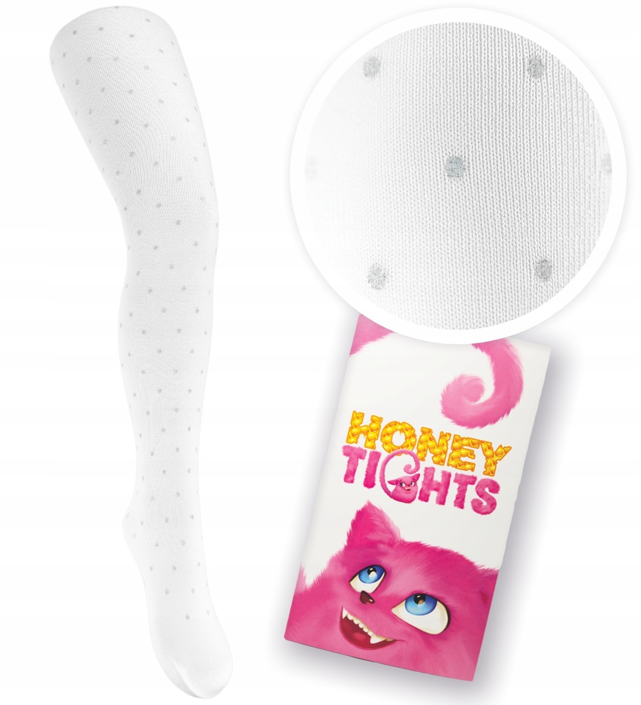 włoskie rajstopy niemowlęce Honey Tights srebrne kropki 200 den r. 80-86