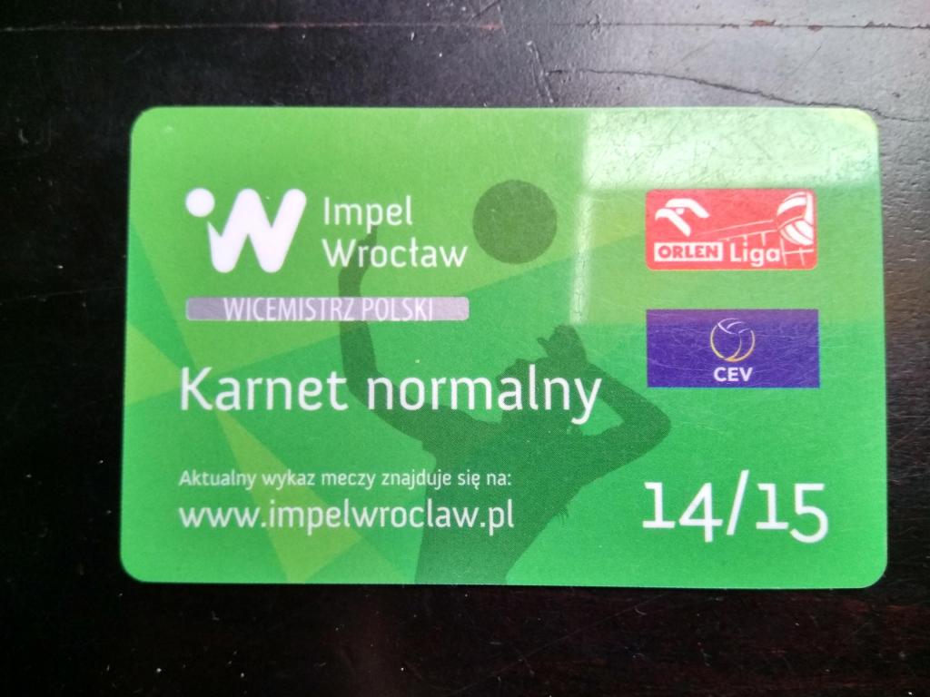 siatkówka IMPEL WROCŁAW pamiątkowy karnet 2014/15
