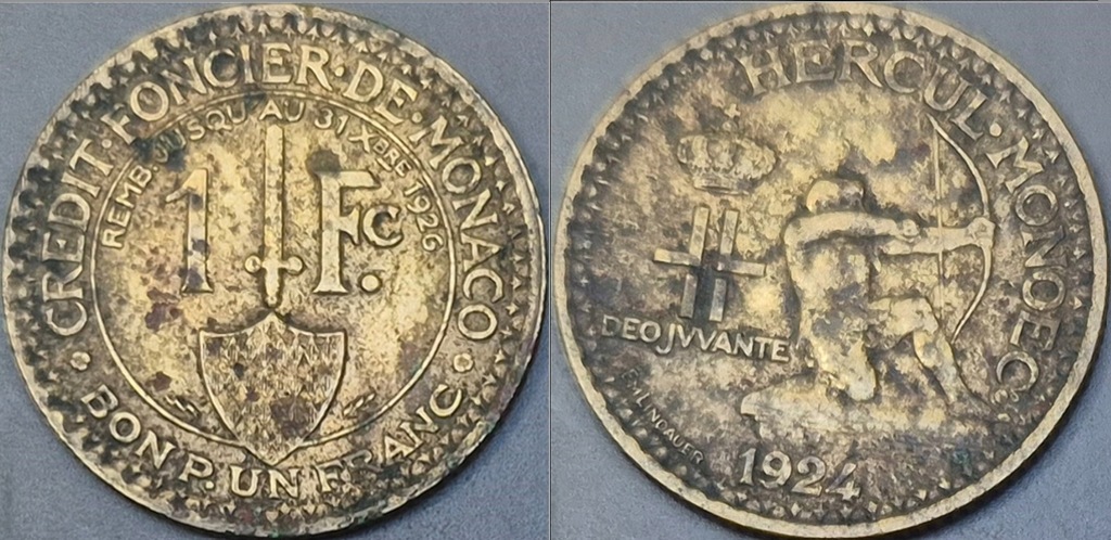 Monako 1 frank 1924r. KM 111 Ludwik II