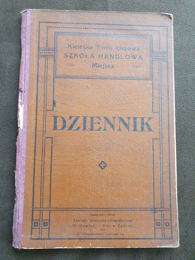 DZIENNIK 7-klas. Szkoła Handl. Miejska 1910 Kielce