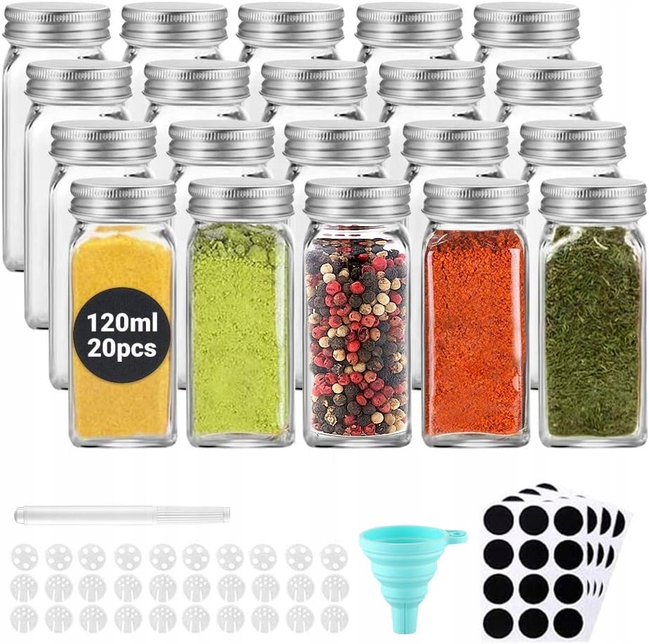POJEMNIKI NA PRZYPRAWY SŁOICZKI SŁOIKI SZKLANE DO PRZECHOWYWANIA 20 SZT