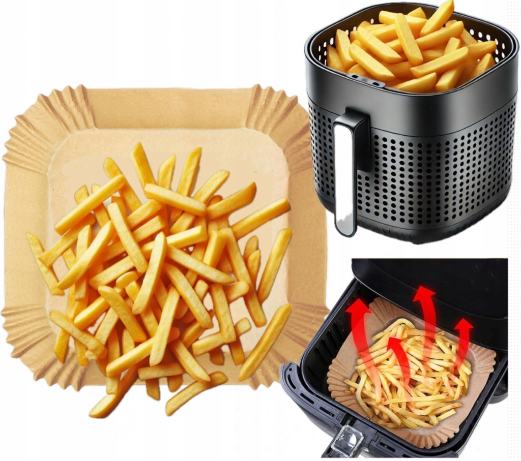 PAPIER DO PIECZENIA WKŁAD AIR FRYER FRYTOWNICY BEZTŁUSZCZOWEJ 50szt 24x24cm