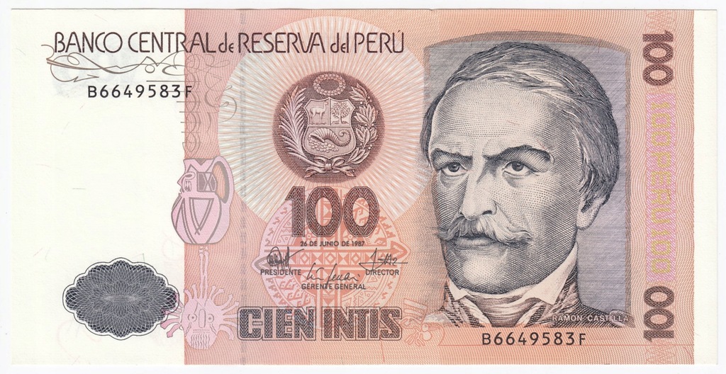 Peru 100 intis 1987 banknot