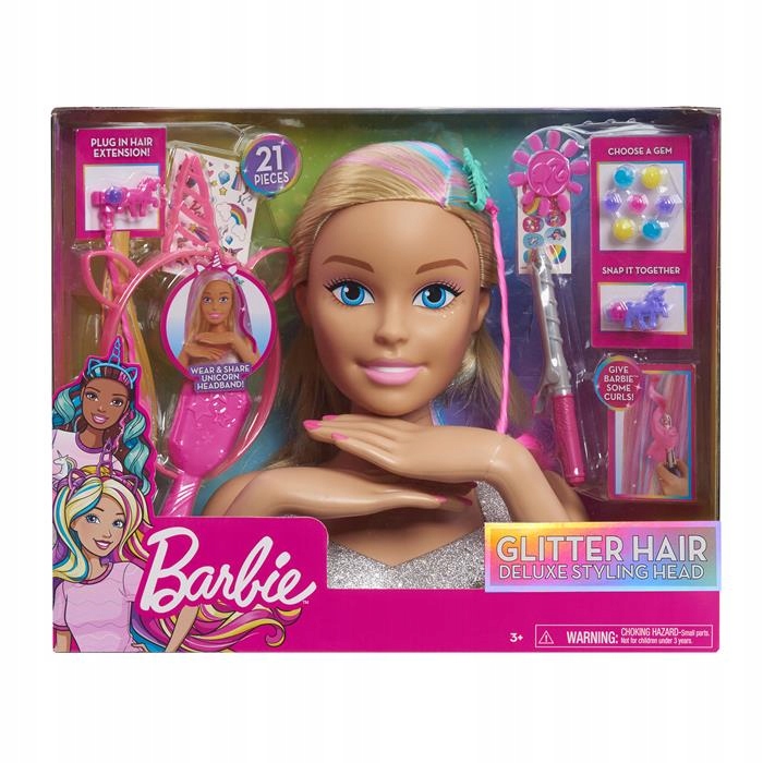 Barbie Głowa do stylizacji Glitter Hair Deluxe