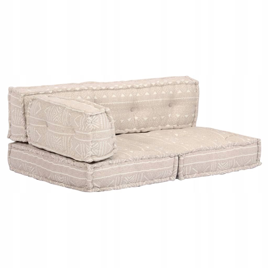 Sofa z poduszek na paletę, tkanina, beżowy patchwo