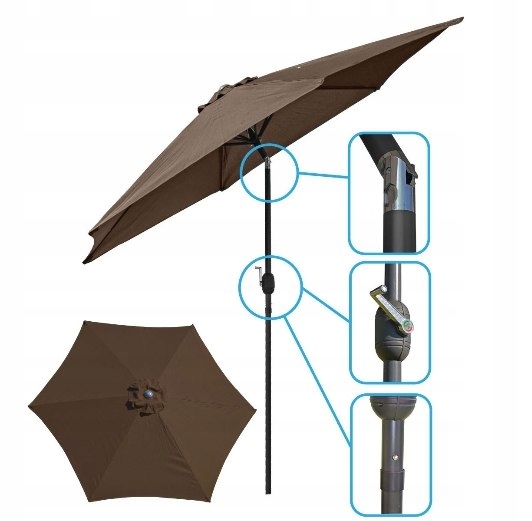 PARASOL OGRODOWY 250cm SKŁADANY BRĄZ SASNA GARDEN