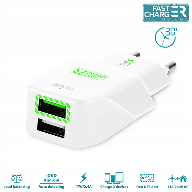 ND38_FCTCV2USB24WHI PURO Travel Fast Charger - Prz