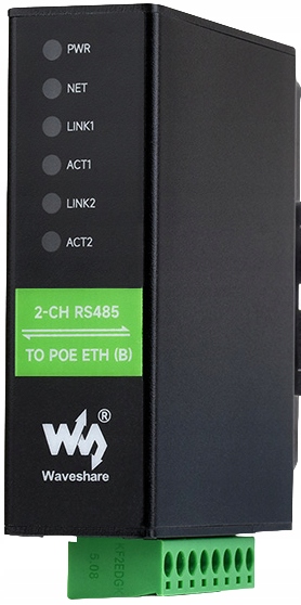 2 kanałowy serwer szeregowy RS485 na PoE RJ45 2x Ethernet Waveshare 24963