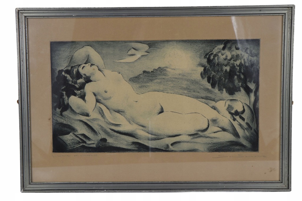 Grafika Akt młodej kobiety Sam Sandor 1930 rok Art Deco