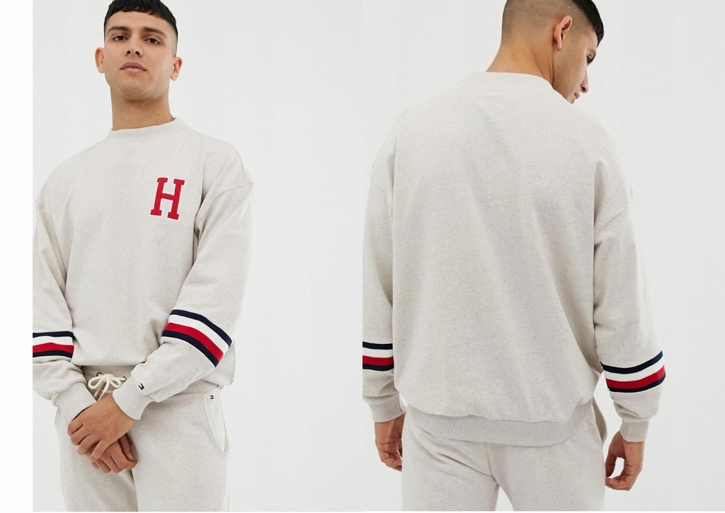 TOMMY HILFIGER KLASYCZNA BLUZA MELANŻOWA Z LOGO M