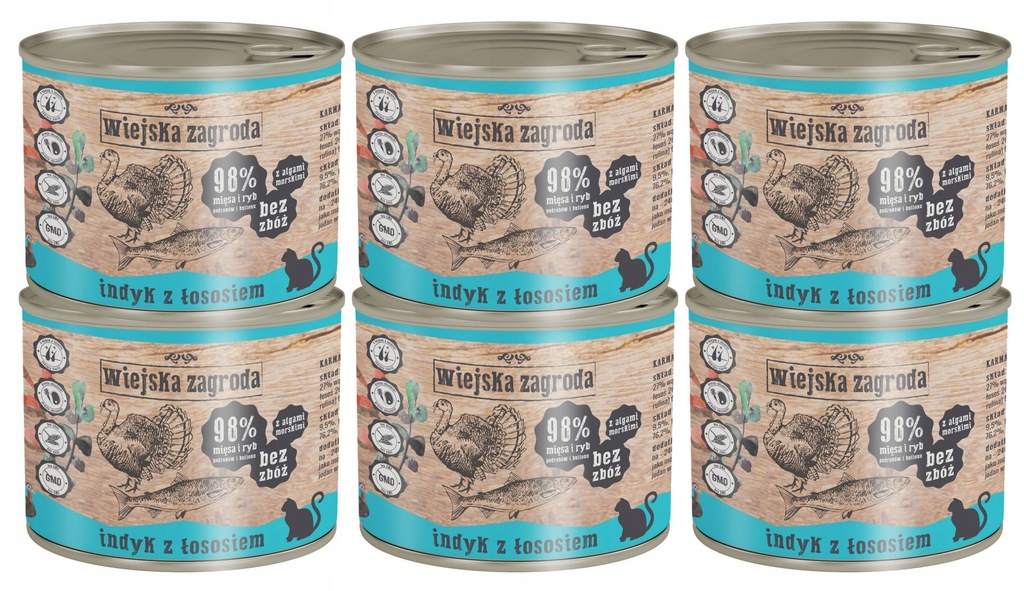Wiejska Zagroda | Karma mokra dla kotów | Indyk z łososiem 6x200g