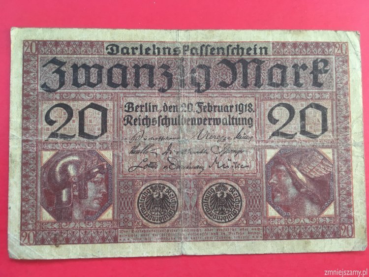 Niemcy - Oryginalne 20 marek z 1918 roku seria J