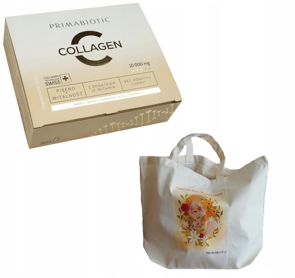 Suplement diety Primabiotic Collagen 30 ml x 30 szt. + BAWEŁNIANA TORBA