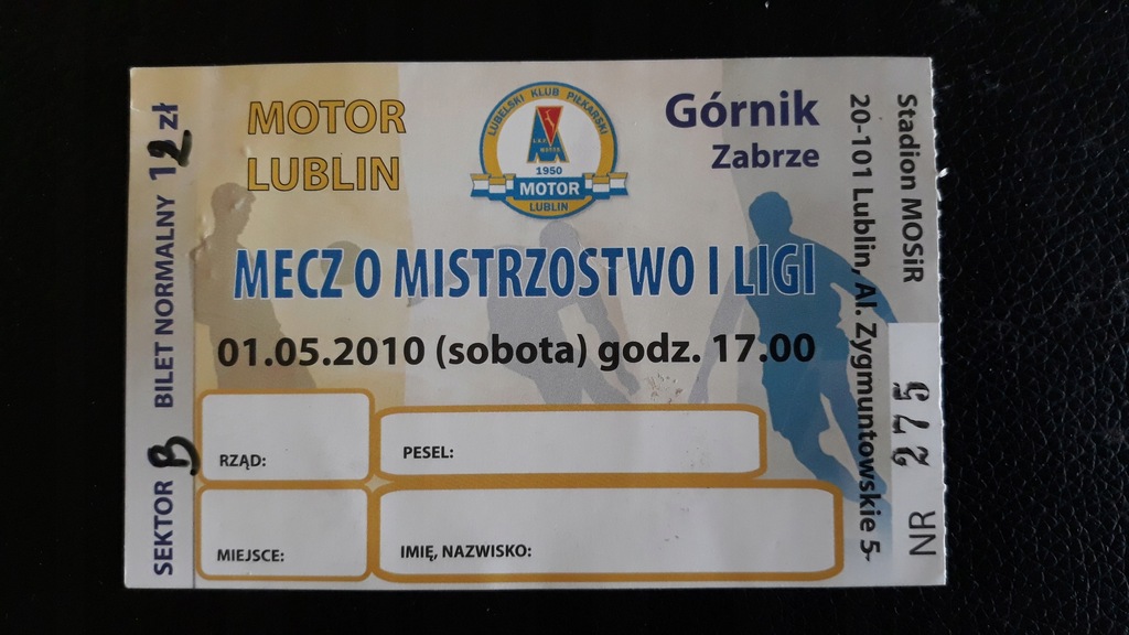 bilet Motor Lublin- Górnik Zabrze 1.05.2010