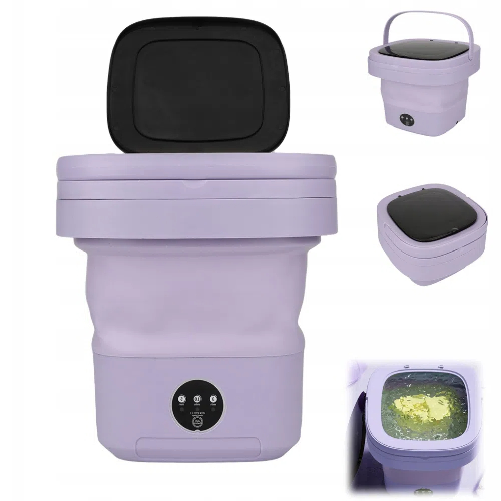 FIOLETOWY PRZENOŚNA PRALKA MINI SKŁADANA I SUSZARKA WIROWA NA PODRÓŻ 11L