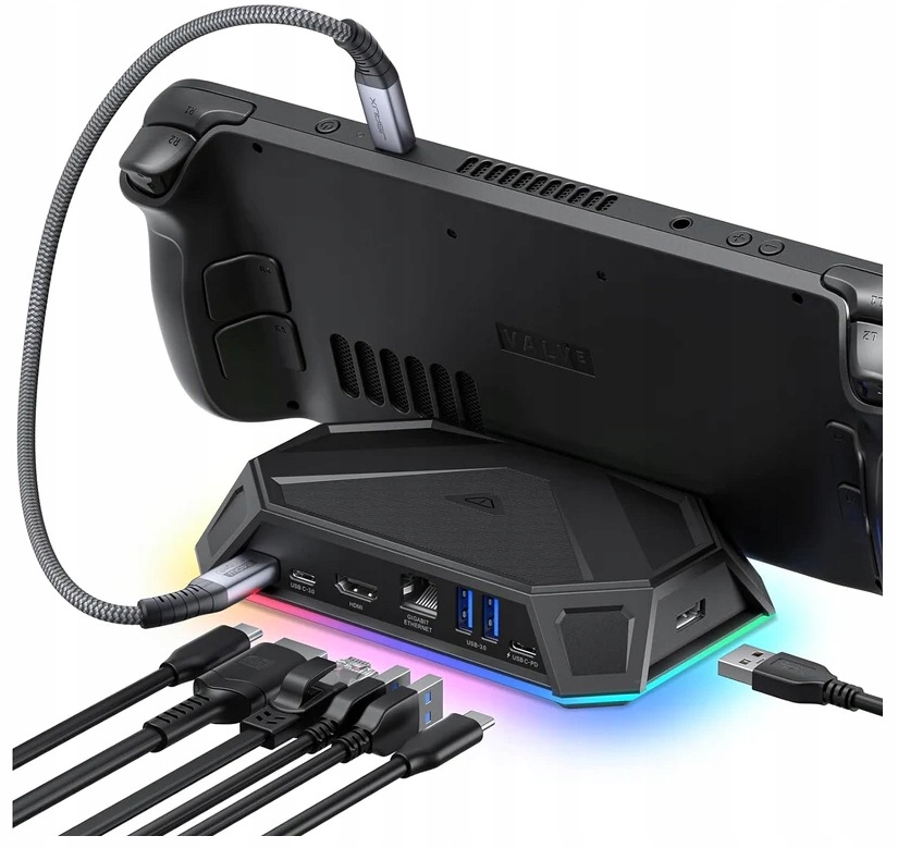 JSAUX HUB 8w1 USB-C HDMI 2.0 4K 60Hz Ethernet RJ45 Gigabit PD RGB Czarny