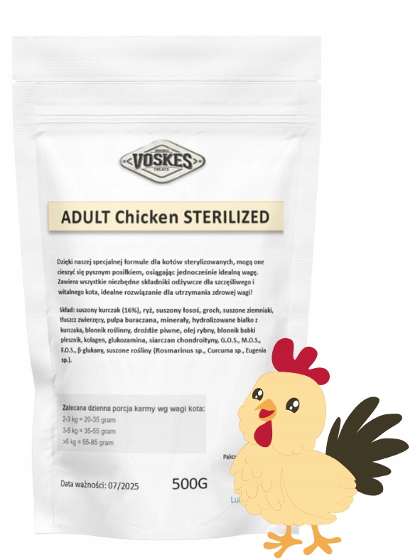VOSKES ADULT CHICKEN STERILIZED SUCHA KARMA PO STERYLIZACJI 500G NA WAGĘ