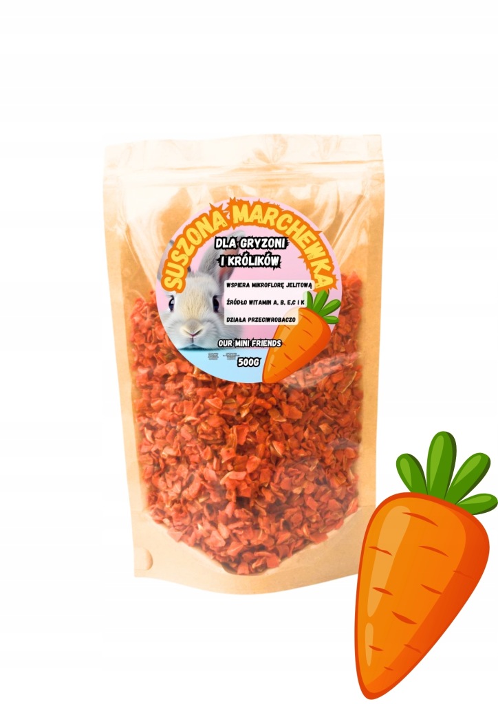 SUSZONA MARCHEWKA DLA KRÓLIKA I GRYZONIA 0,5KG ! ODROBACZA ZDROWE JELITA