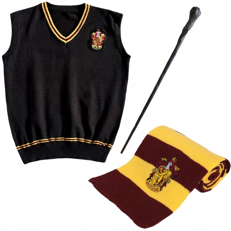ZESTAW GRYFFINDOR HARRY POTTER RÓŻDŻKA KAMIZELKA SZALIK RON WEASLEY L/XL