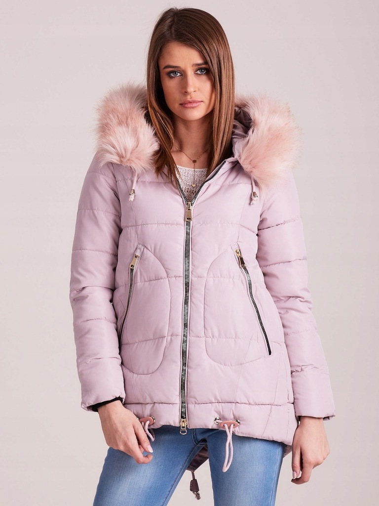 Damska pikowana kurtka zimowa różowa XL
