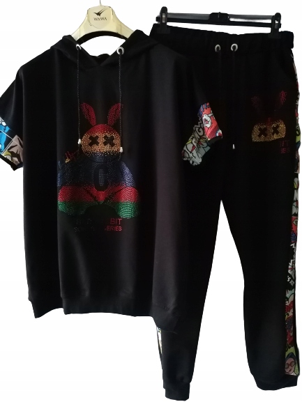 48 4XL Czarny DRES Komplet ZAJĄCZEK NEONY