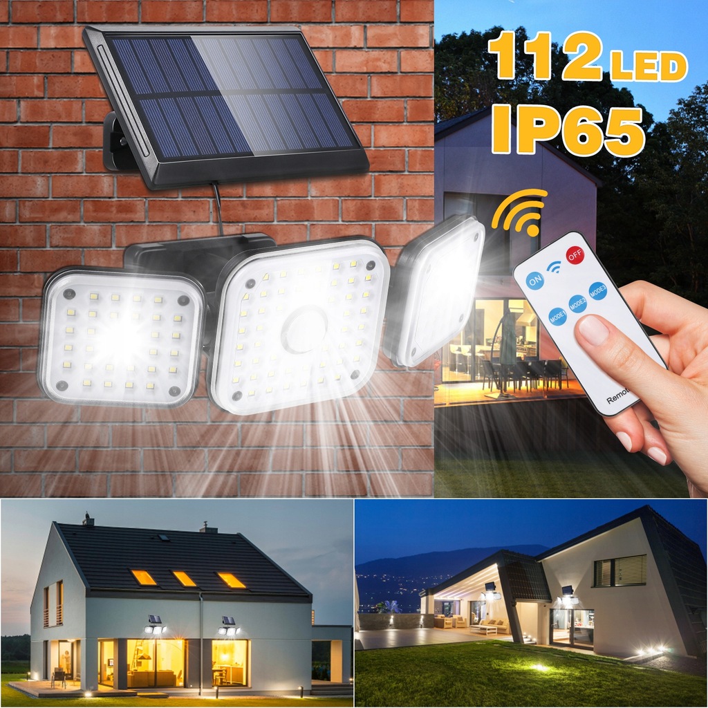 SOLAR LAMPKA LED 112 Z CZUJNIKIEM RUCHU DO OGRODU PŁOTU ŚCIANY
