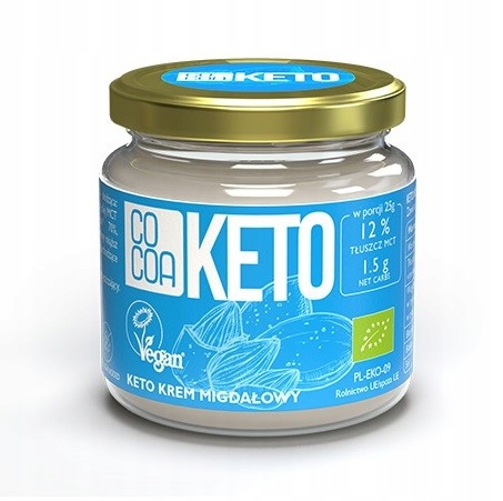 KREM MIGDAŁOWY Z OLEJEM MCT BEZ DODATKU CUKRU BEZGLUTENOWY KETO BIO 200 g -