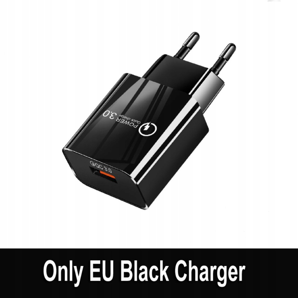 Black Charger 18W USB Charger QC3.0 Fast W Charger