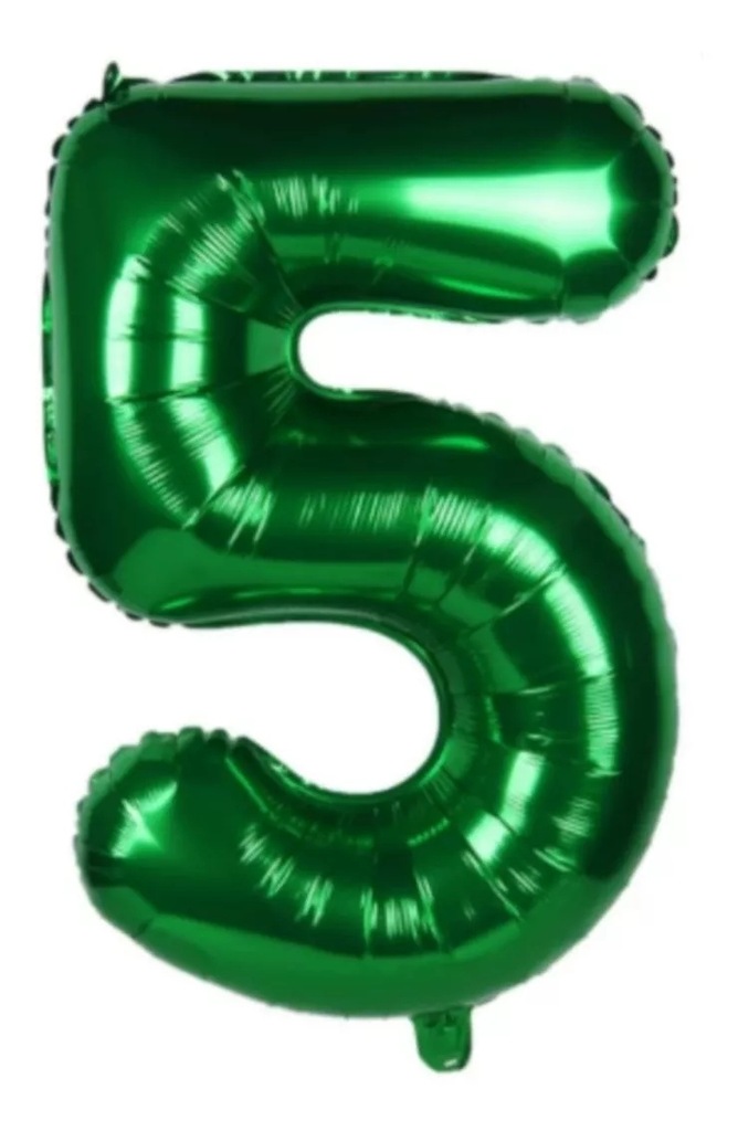 Duży balon cyfra 5, metaliczny zielony 85 cm