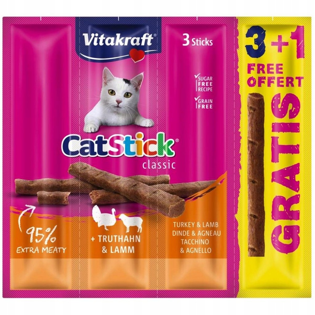 Vitakraft Cat-Stick Indyk&jagnięcina 3+1 gratis