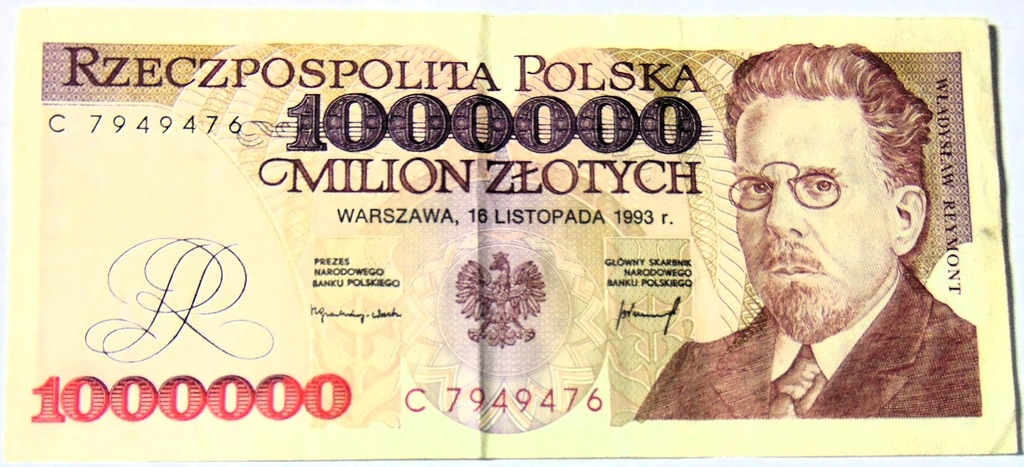 1993 1000000 zł złotych Reymont, seria C