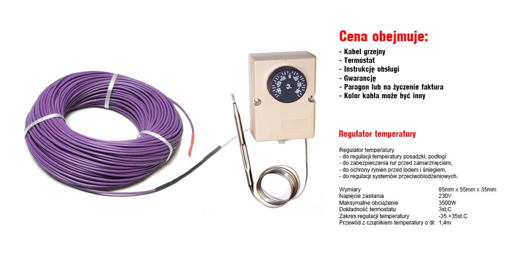 Kabel Przewód grzejny grzewczy zestaw do rur 120 m - 5549348218