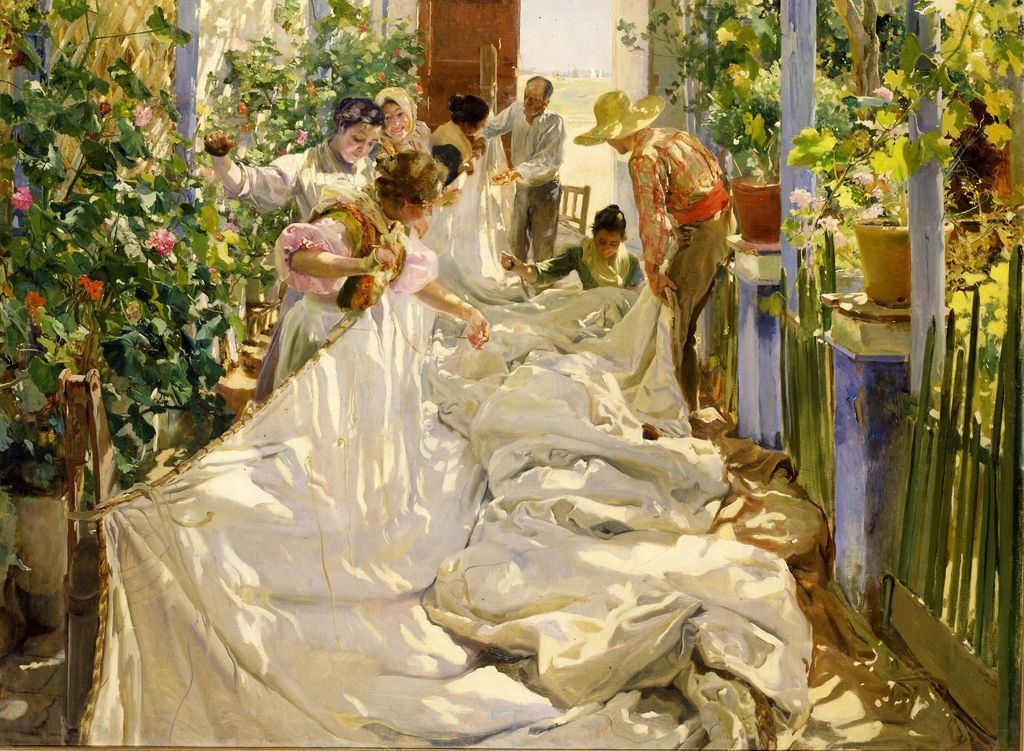 Joaquín Sorolla y Bastida - Szycie żagla - 120x90 cm obraz