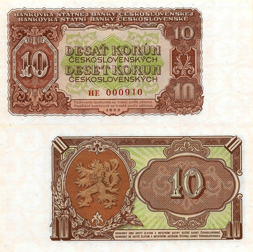 # CZECHOSŁOWACJA - 10 KORON - 1953 - P-83b - UNC