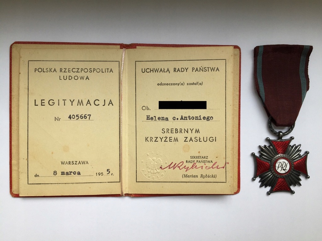 Srebrny Krzyż Zasługi Legitmacja 1955