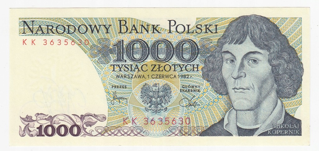 Banknot 1000 zł 1982, seria KK, UNC