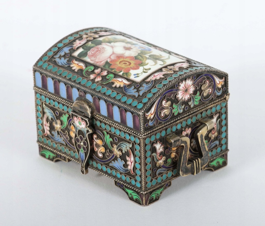 Cloisonné skrzyneczka Rosja XIX w srebro 875