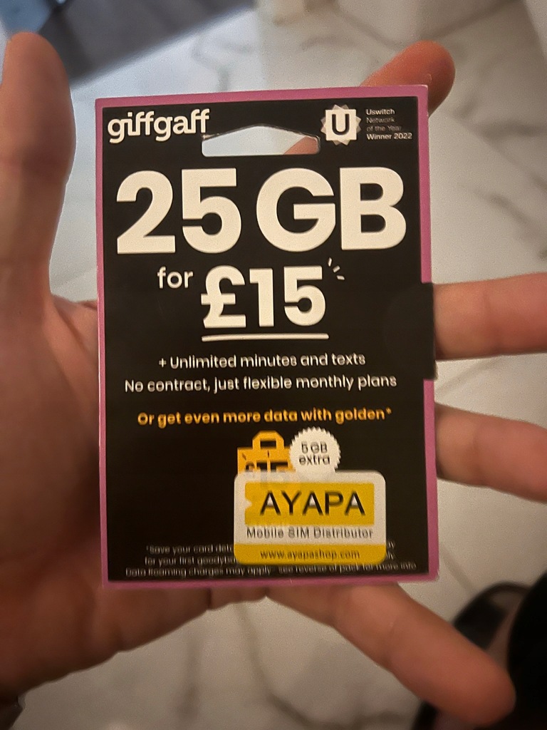 Karta sim starter GIFFGAFF UK ROAMING EU EUROPA UE