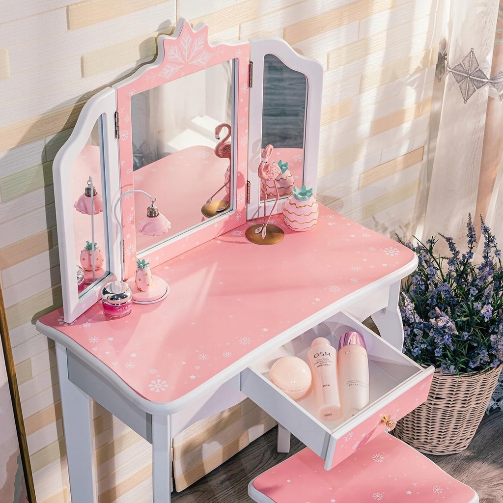 Toaletka Princess 2 w 1 dla dzieci- Toaletka z lustrem, stołkiem i szufladą