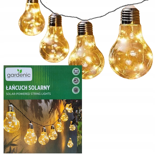 Gardenic Łańcuch Solarny Led 3,8m 10 lampek 50 diod wewnątrzny zewnętrzny