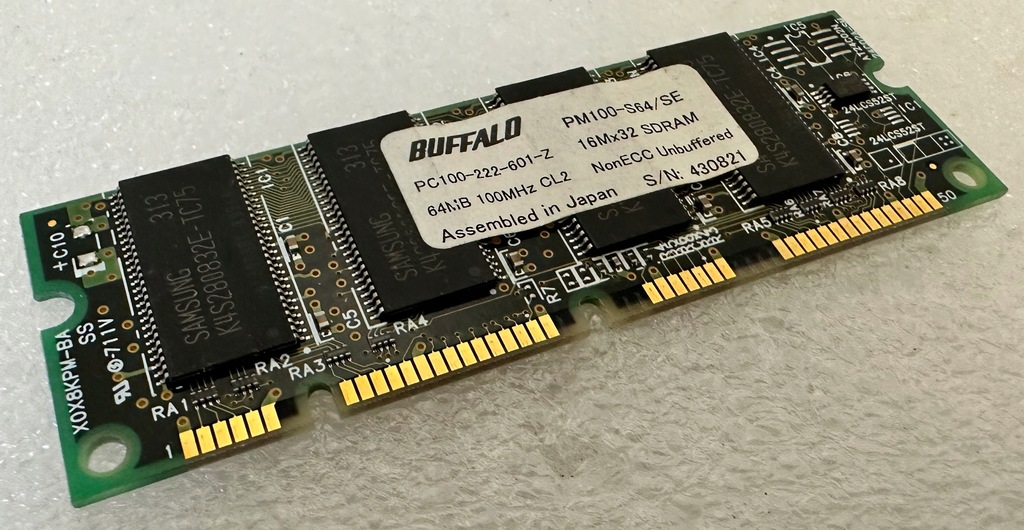 Stara Retro pamięć RAM BUFFALO PC100-222-601-Z 64MB 100MHz CL2