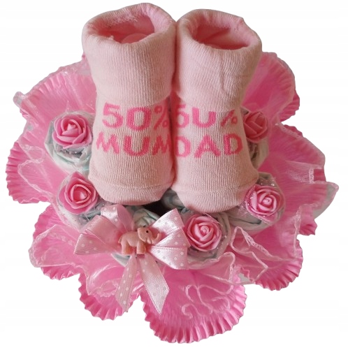 Bukiet z 10 pampersów pieluszek Chrzest skarpetki