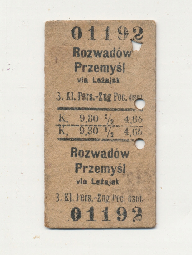 Bilet kolejowy Rozwadów 1918 r. (527)