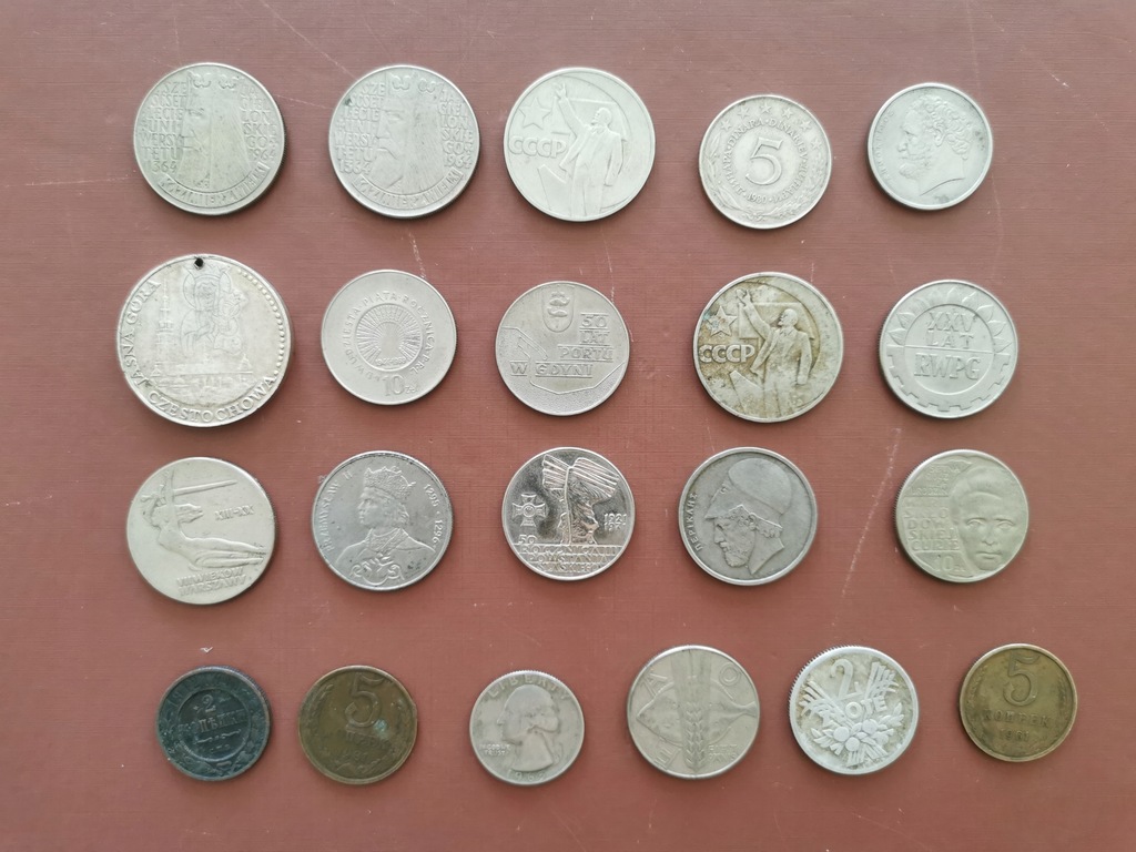 Monety Polska i zagranica + medal - zestaw