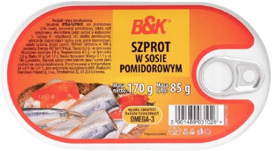 PD Szproty w sosie pomidorowym 170g B&K